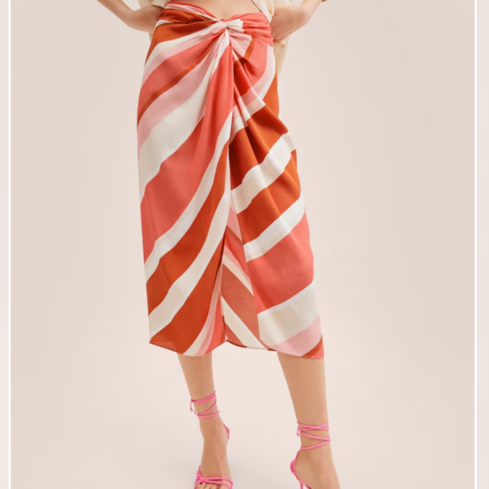 Mango Multicolor Striped Midi Skirt
